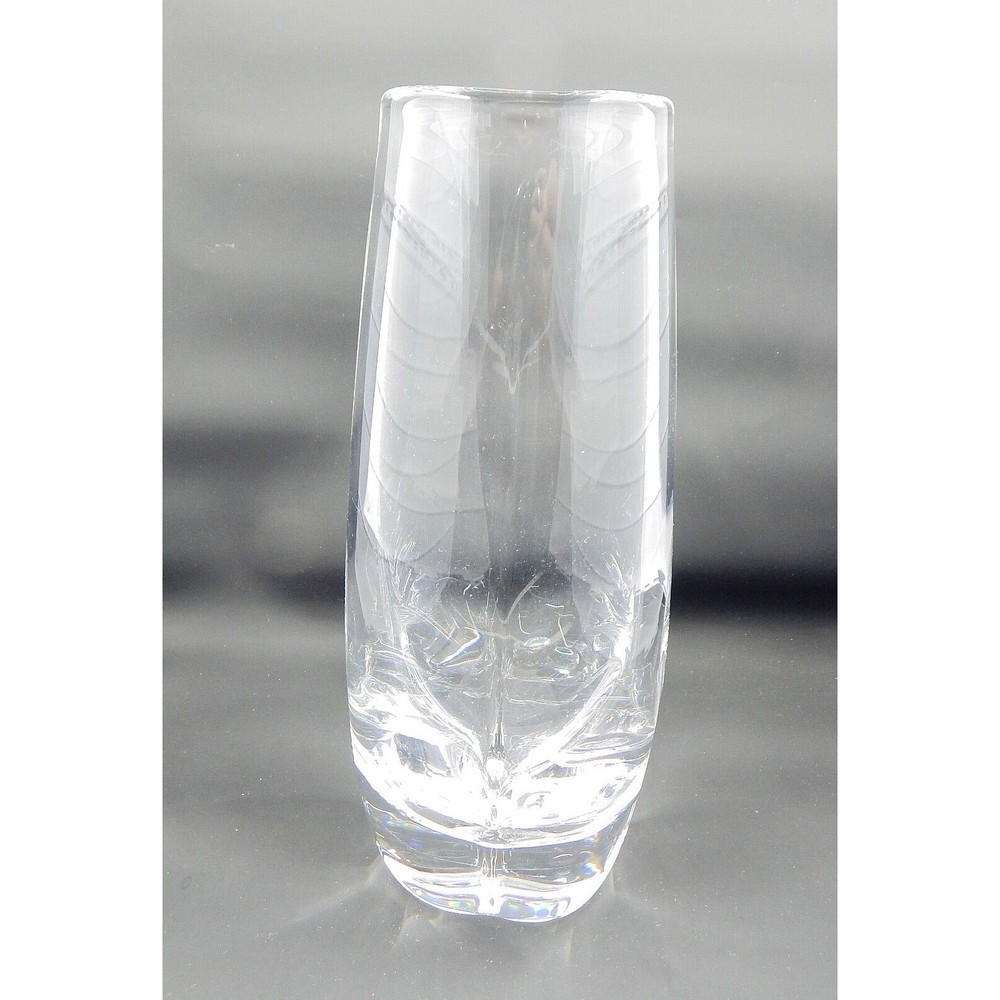 Orrefors Signed Lead Crystal Lobed Glass 8-1/2 Flower Vase #3970, Sweden